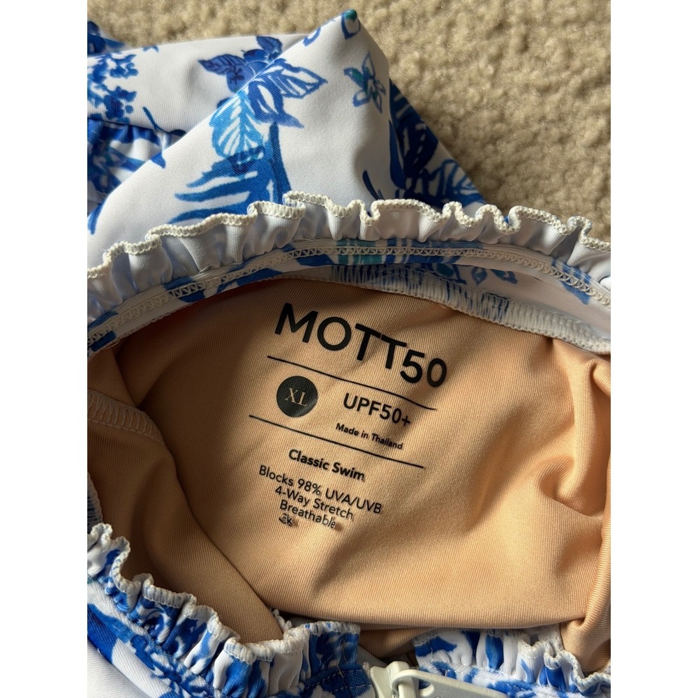 Mott50 Swimsuit Floral Ruffle One Piece Blueberry Fields Blue White XL - Picture 5 of 8